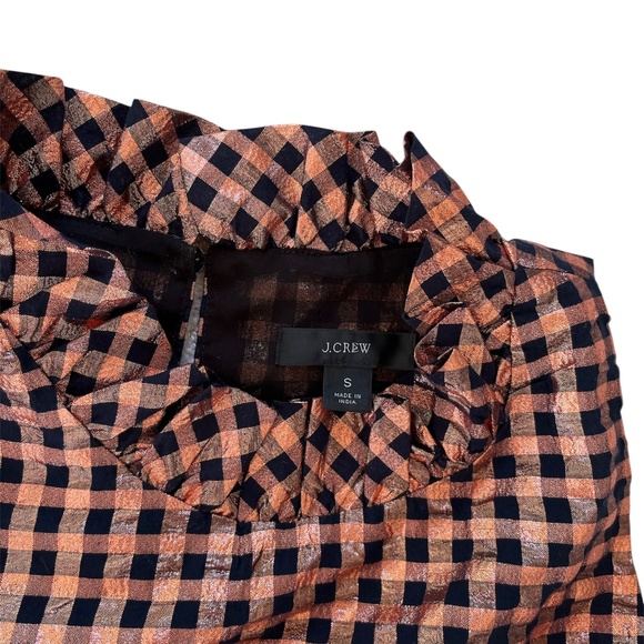 J. Crew sleeveless ruffle neck copper and black gingham, size small - Picture 4 of 4